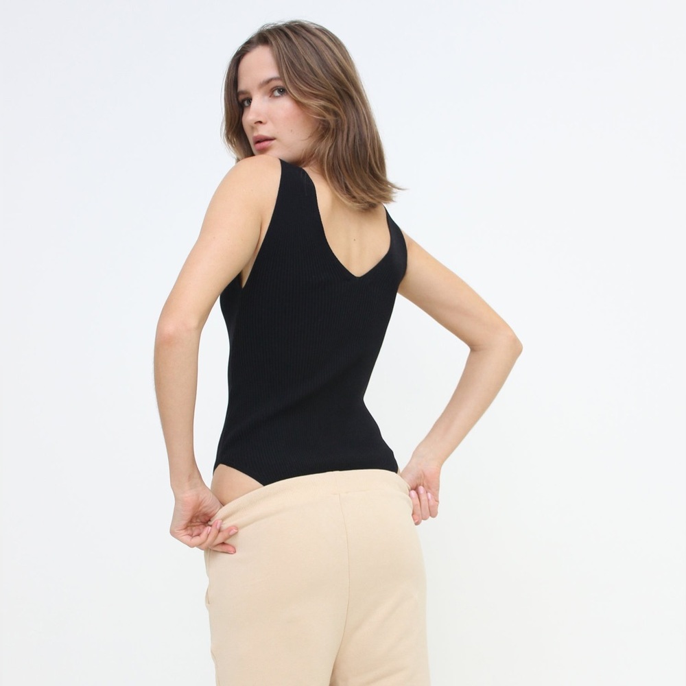 SALT + CO. - One Piece No. 02, V Neck, Ribbed Bodysuit in Black (NWT) - Picture 6 of 6